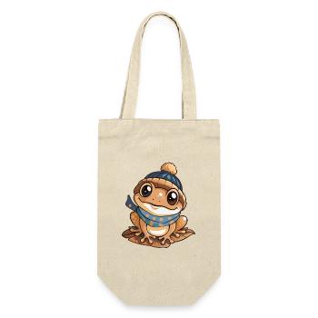 Niedlicher Frosch mit Schal und Pudelmütze. - Geschenkbeutel für Flaschen - Natur - Vorne