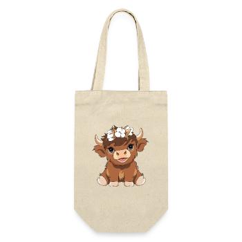 Mignon bébé vache des hautes terres avec une couronne de fleurs - Sac à bouteille - nature - Devant