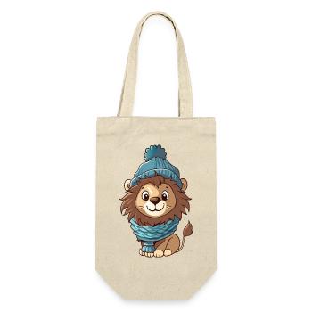 Mignon lion avec écharpe et chapeau à pompon. - Sac à bouteille - nature - Devant
