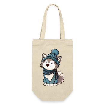 Loup mignon avec écharpe et chapeau à pompon. - Sac à bouteille - nature - Devant