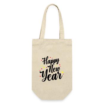 Happy New Year Silvester - Geschenkbeutel für Flaschen - Natur - Vorne