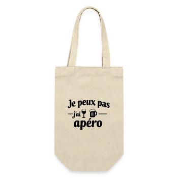 Ich kann nicht, ich habe einen Aperitif – Humor und lustige Botschaft - Geschenkbeutel für Flaschen - Natur - Vorne