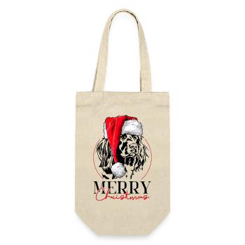 Santa Kleiner Münsterländer Merry Christmas Hunde - Geschenkbeutel für Flaschen - Natur - Vorne