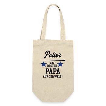 Bester Papa Polier Bau Handwerker Bauleitung - Geschenkbeutel für Flaschen - Natur - Vorne