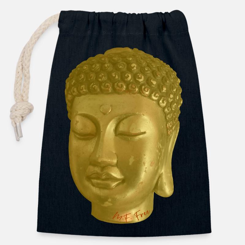 Buddha Gold - Verschließbarer Geschenkbeutel aus Baumwolle (14x20cm) - Navy