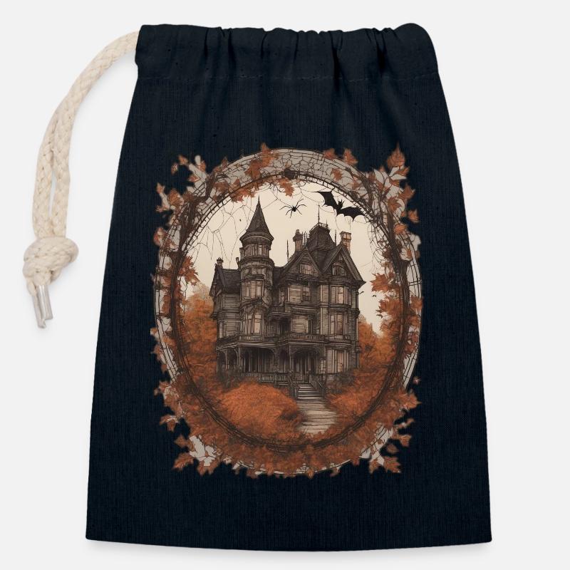 Maison hantée - Sac cadeau en coton avec cordon (14 x 20 cm) - bleu marine