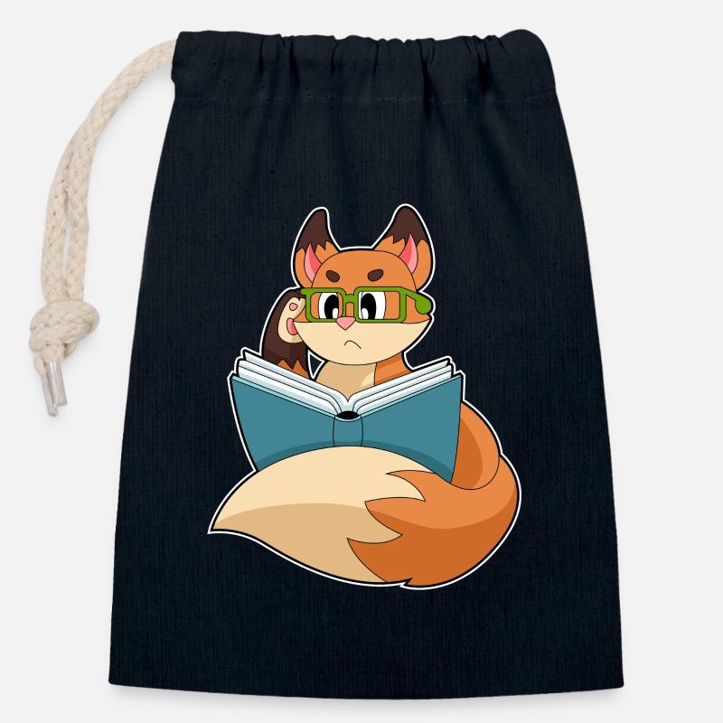 Fox as a nerd with book & glasses - Closable cotton gift bag (14x20cm) - navy