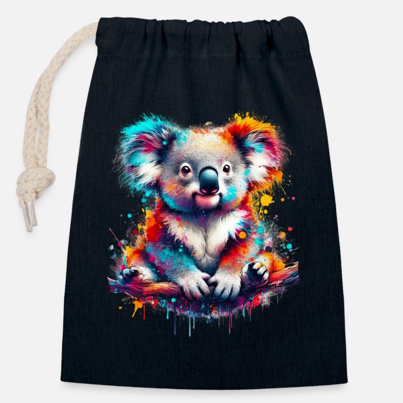 Koala - Verschließbarer Geschenkbeutel aus Baumwolle (14x20cm) - Navy