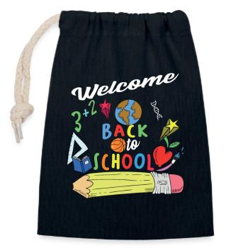 Back to School - Closable cotton gift bag (14x20cm) - navy - Front