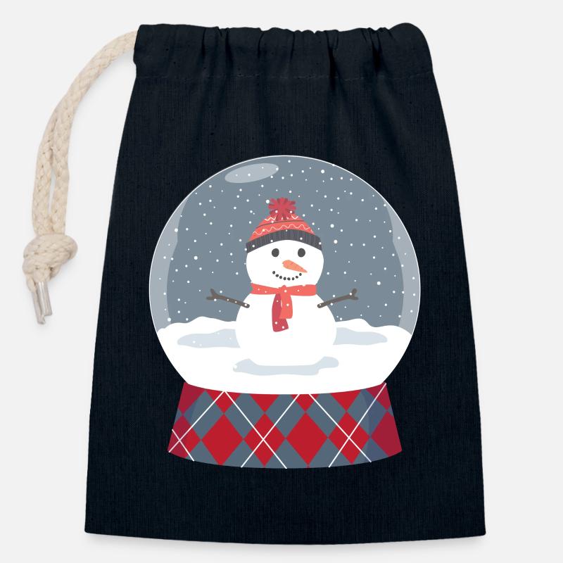 Glaskugel mit Schneemann - Verschließbarer Geschenkbeutel aus Baumwolle (14x20cm) - Navy