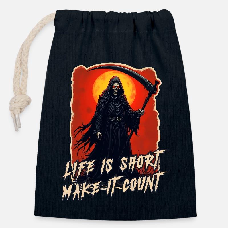 Gothic Grim Reaper - Dead | Life is Short, Skull - Closable cotton gift bag (14x20cm) - navy