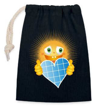 Strahlende Sonne mit Herz aus Solarzellen - Verschließbarer Geschenkbeutel aus Baumwolle (14x20cm) - Navy - Vorne
