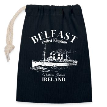 Belfast, Northern Ireland, United Kingdom - Closable cotton gift bag (14x20cm) - navy - Front