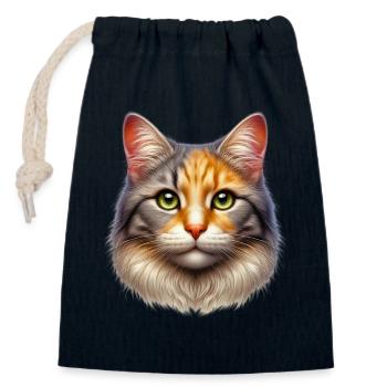 Katze - Verschließbarer Geschenkbeutel aus Baumwolle (14x20cm) - Navy - Vorne