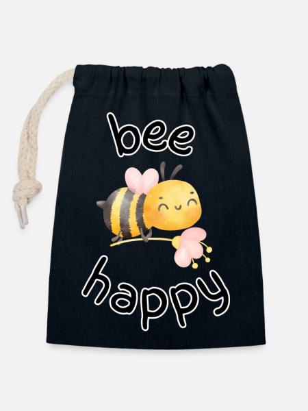 Bee Happy - Verschließbarer Geschenkbeutel aus Baumwolle (14x20cm) - Navy