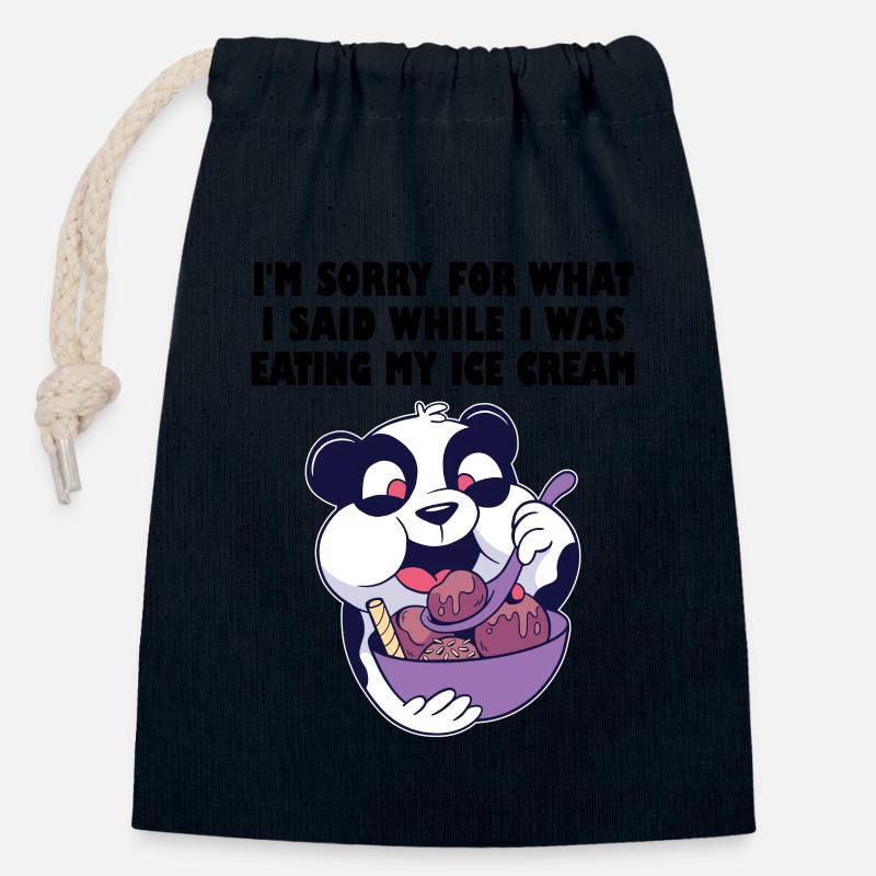 Hungriger Pandabär mit Schüssel Eis - Verschließbarer Geschenkbeutel aus Baumwolle (14x20cm) - Navy
