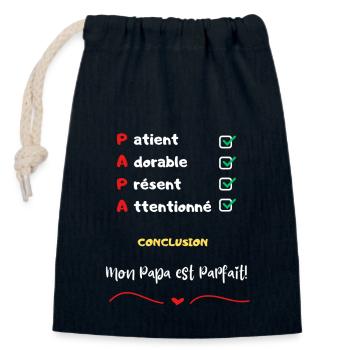 'Mon Papa est parfait' message drôle papa patient - Sac cadeau en coton avec cordon (14 x 20 cm) - bleu marine - Devant