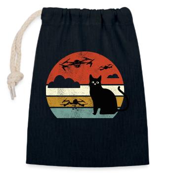 Cat Drone Drone Cat Drones Cats - Closable cotton gift bag (14x20cm) - navy - Front