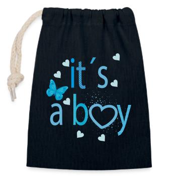It’s a Boy – Fröhliche Typografie mit Herz - Verschließbarer Geschenkbeutel aus Baumwolle (14x20cm) - Navy - Vorne