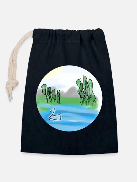 See mit Schwan - Verschließbarer Geschenkbeutel aus Baumwolle (14x20cm) - Navy
