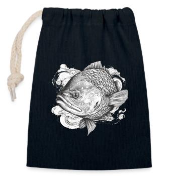 Koi Detail Drawing Engraving Style - Closable cotton gift bag (14x20cm) - navy - Front