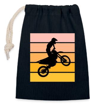 Motocross Silhouette Sonnenuntergang - Verschließbarer Geschenkbeutel aus Baumwolle (14x20cm) - Navy - Vorne