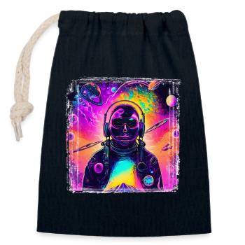 Neon Astronaut im Cosmic Psychedelic - Verschließbarer Geschenkbeutel aus Baumwolle (14x20cm) - Navy - Vorne