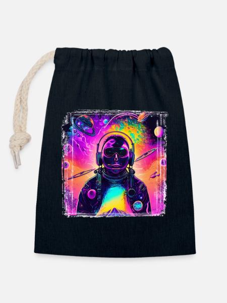 Neon Astronaut im Cosmic Psychedelic - Verschließbarer Geschenkbeutel aus Baumwolle (14x20cm) - Navy