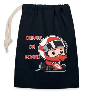 Oliver on board - Closable cotton gift bag (14x20cm) - navy - Front