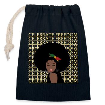 Journée de la liberté Juneteenth - Sac cadeau en coton avec cordon (14 x 20 cm) - bleu marine - Devant