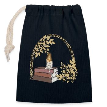 Fleurs Livres Fantaisie - Sac cadeau en coton avec cordon (14 x 20 cm) - bleu marine - Devant