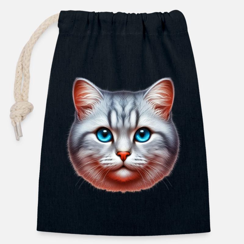 Katze - Verschließbarer Geschenkbeutel aus Baumwolle (14x20cm) - Navy