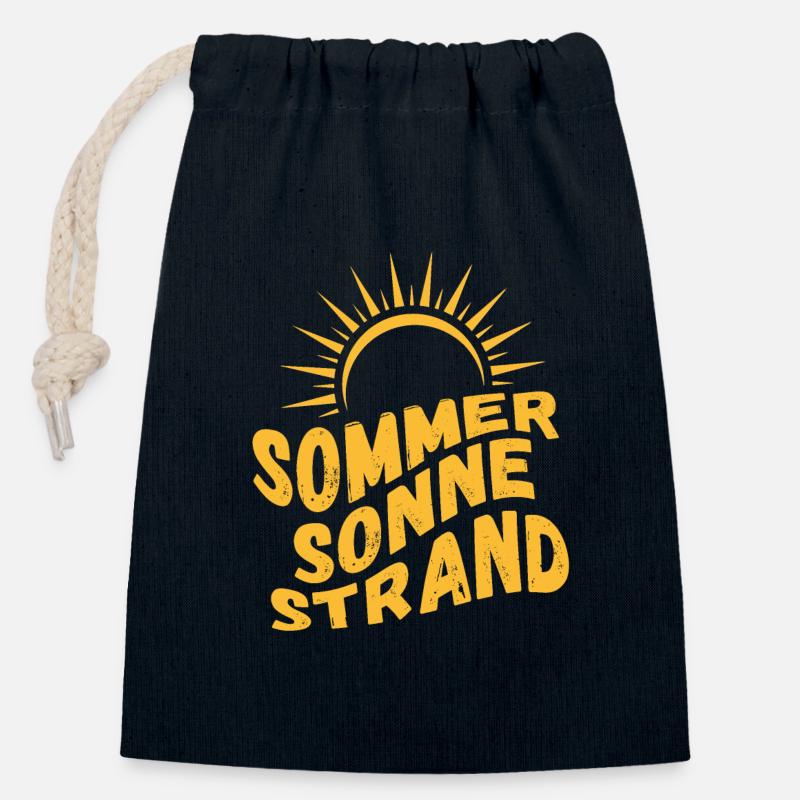 Été, soleil, plage et mer - Sac cadeau en coton avec cordon (14 x 20 cm) - bleu marine