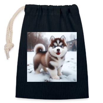 Siberian husky puppy in the snow - Closable cotton gift bag (14x20cm) - navy - Front