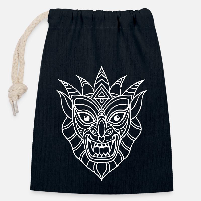 Un masque tribal complexe - Sac cadeau en coton avec cordon (14 x 20 cm) - bleu marine