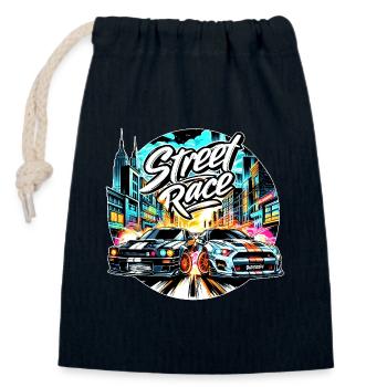 Voitures de course sur route - raffstaff ® - Sac cadeau en coton avec cordon (14 x 20 cm) - bleu marine - Devant