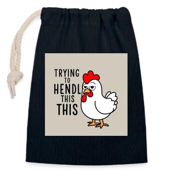 Comic Huhn "Trying to Hendl this" - Verschließbarer Geschenkbeutel aus Baumwolle (14x20cm) - Navy - Vorne