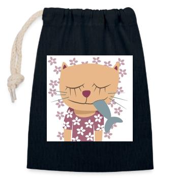 Cat Flowers Poster Spring Nursery Fish - Closable cotton gift bag (14x20cm) - navy - Front