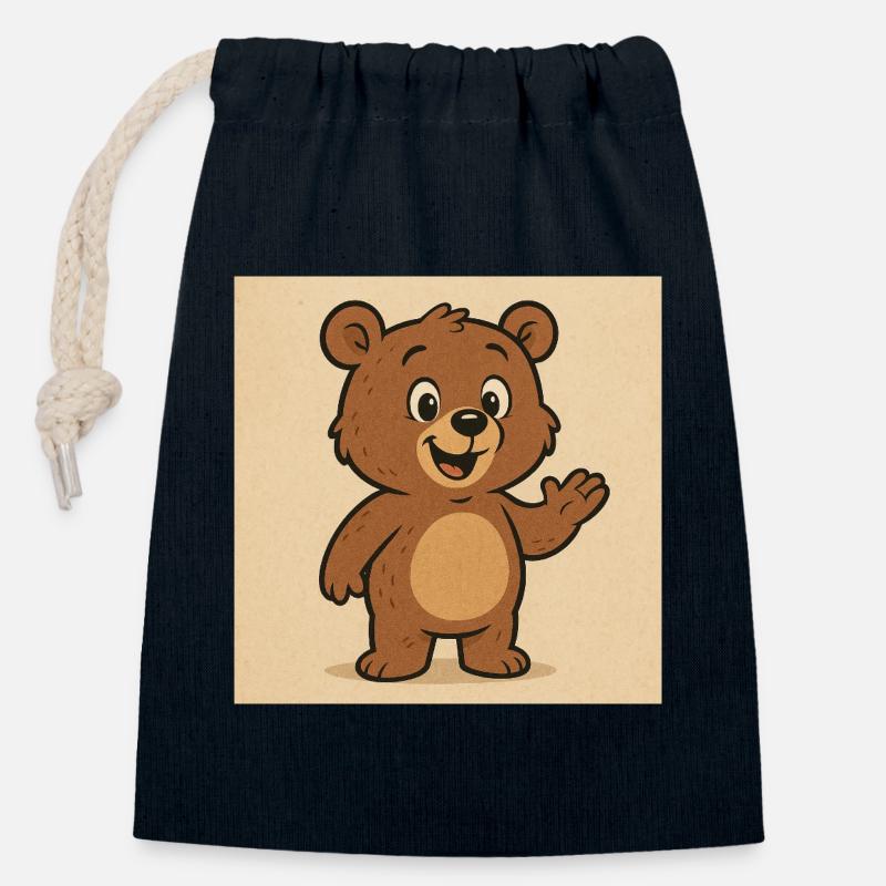 Ours mignon - Sac cadeau en coton avec cordon (14 x 20 cm) - bleu marine