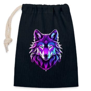 Wolf in Neonfarben - Verschließbarer Geschenkbeutel aus Baumwolle (14x20cm) - Navy - Vorne