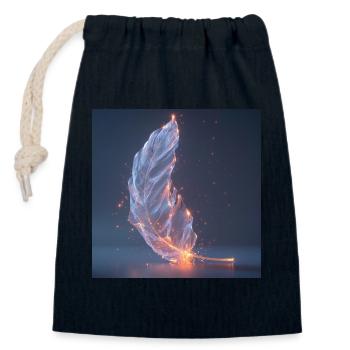Plume Éthérée Lumineuse – Symbole de Lumière  - Sac cadeau en coton avec cordon (14 x 20 cm) - bleu marine - Devant