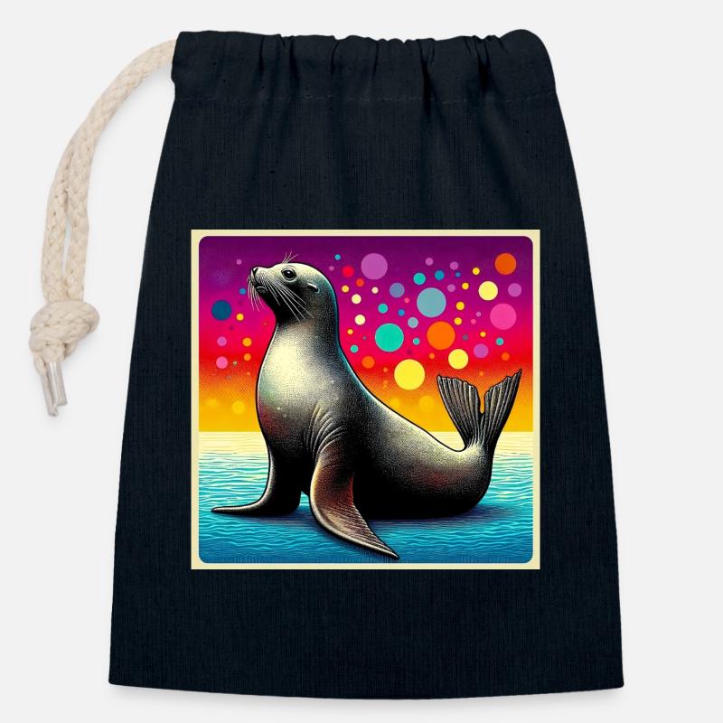 seal - Closable cotton gift bag (14x20cm) - navy