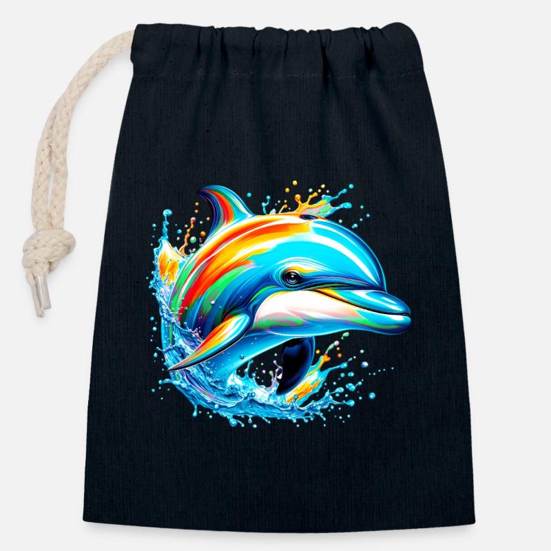 Delfin - Verschließbarer Geschenkbeutel aus Baumwolle (14x20cm) - Navy
