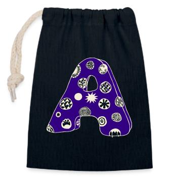 Letter A with character in blue - Closable cotton gift bag (14x20cm) - navy - Front
