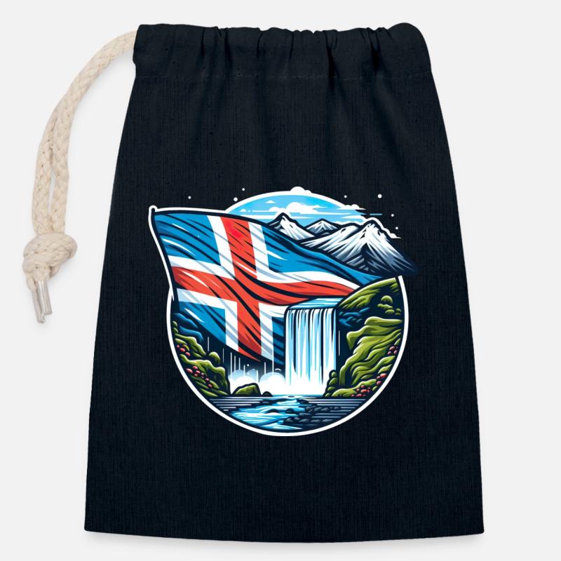 Islande Islande 2 - Sac cadeau en coton avec cordon (14 x 20 cm) - bleu marine