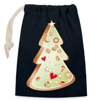 Lebkuchen-Weihnachtsbaum – Liebevoll geschmückt - Verschließbarer Geschenkbeutel aus Baumwolle (14x20cm) - Navy - Vorne
