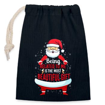 Being Related To Me – Funny Santa Claus - Closable cotton gift bag (14x20cm) - navy - Front