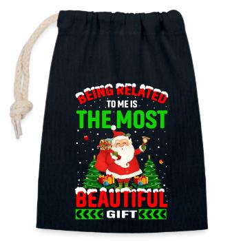 Being Related To Me – Funny Christmas Saying - Closable cotton gift bag (14x20cm) - navy - Front