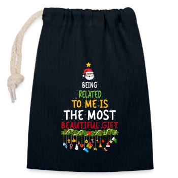 Being Related To Me – Funny Christmas Saying - Closable cotton gift bag (14x20cm) - navy - Front