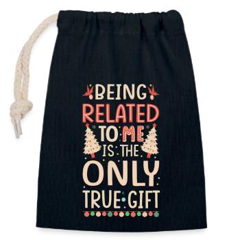 Being Related To Me – Funny Christmas saying - Closable cotton gift bag (14x20cm) - navy - Front